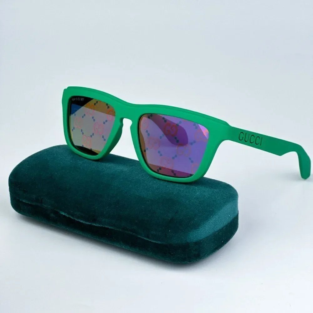 NEW Gucci GG1571S 004 Green Blue Mirrored Logo Unisex Square Sunglasses